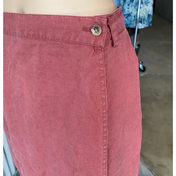 SMITH & HAWKEN Linen Skirt Womens 16 Red Clay Midi Wrap Button Casual - Picture 4 of 9